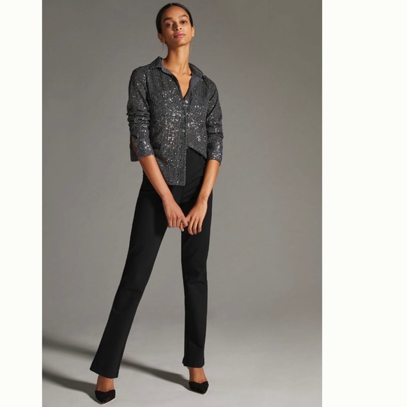 NWT Anthropologie Sequin Buttondown Long Sleeve Shirt in Slate size M - Picture 16 of 17